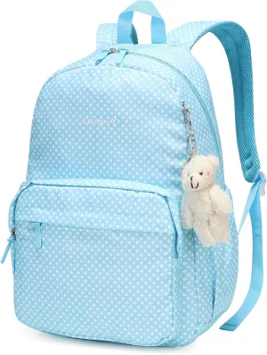 Caran·Y Lightweight Waterproof School Backpack for Kids Teens-Durable Travel Daypack for Boys & Girls Ages 6-18  with Padded Adjustable Straps Comfortable Design 30L(Blue Dots)