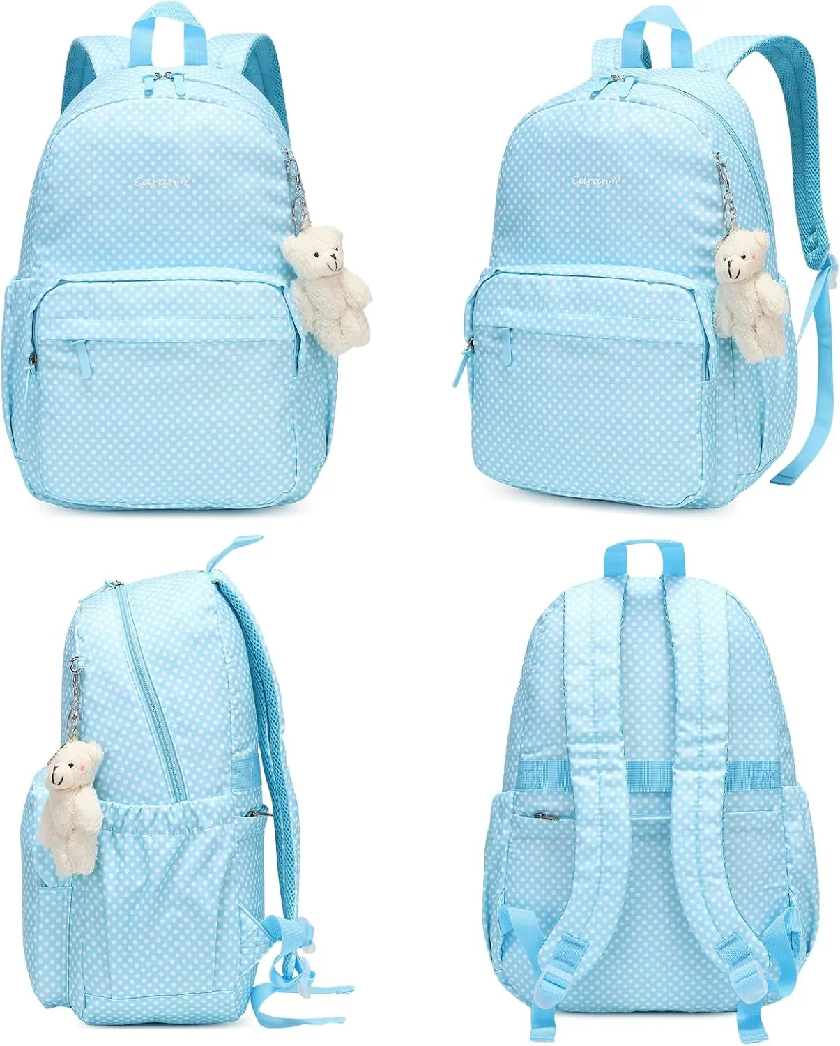 Caran·Y Lightweight Waterproof School Backpack for Kids Teens-Durable Travel Daypack for Boys & Girls Ages 6-18  with Padded Adjustable Straps Comfortable Design 30L(Blue Dots)