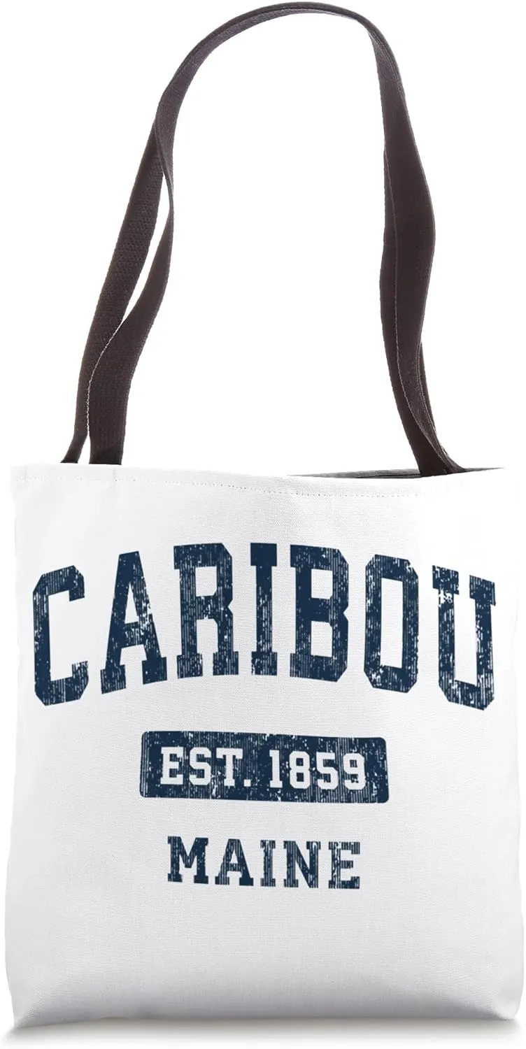Caribou Maine ME Vintage Sports Established Navy Design Tote Bag
