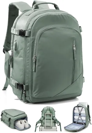 Carry On Backpack, Travel Backpack for Women Men Flight Approved, Personal Item Travel Bag for Airplanes, 14-15.6 Inch Laptop Business Backpack, Casual Daypack Gym Hiking Bakpack Green