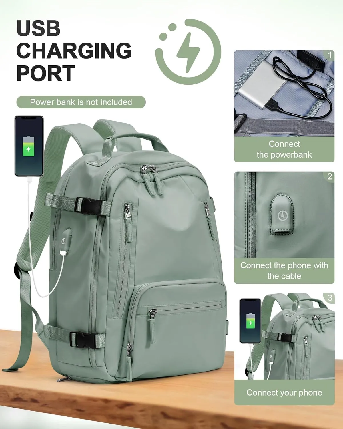 Carry On Backpack, Travel Backpack for Women Men Flight Approved, Personal Item Travel Bag for Airplanes, 14-15.6 Inch Laptop Business Backpack, Casual Daypack Gym Hiking Bakpack Green