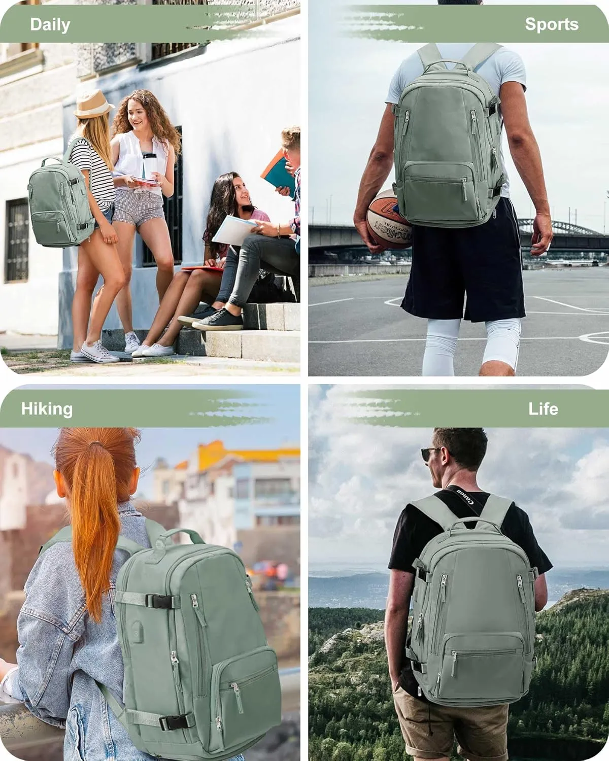 Carry On Backpack, Travel Backpack for Women Men Flight Approved, Personal Item Travel Bag for Airplanes, 14-15.6 Inch Laptop Business Backpack, Casual Daypack Gym Hiking Bakpack Green