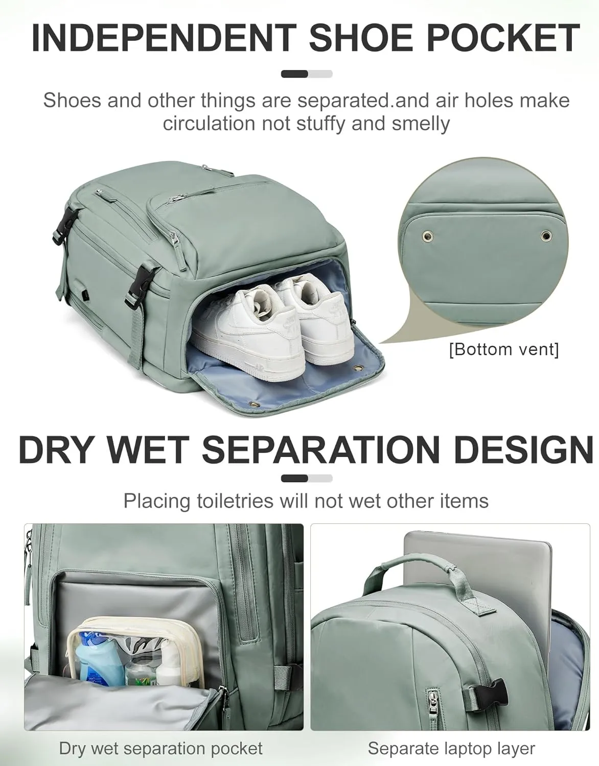 Carry On Backpack, Travel Backpack for Women Men Flight Approved, Personal Item Travel Bag for Airplanes, 14-15.6 Inch Laptop Business Backpack, Casual Daypack Gym Hiking Bakpack Green