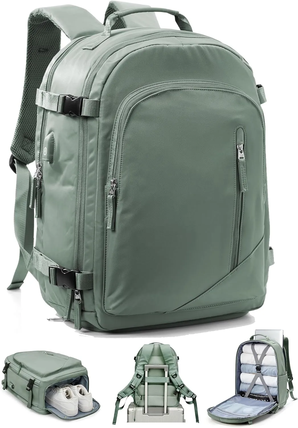 Carry On Backpack, Travel Backpack for Women Men Flight Approved, Personal Item Travel Bag for Airplanes, 14-15.6 Inch Laptop Business Backpack, Casual Daypack Gym Hiking Bakpack Green