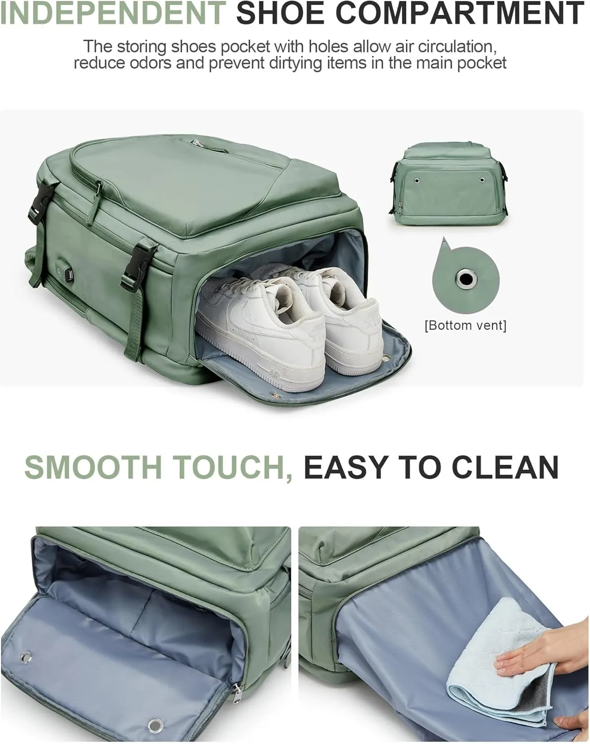 Carry On Backpack, Travel Backpack for Women Men Flight Approved, Personal Item Travel Bag for Airplanes, 14-15.6 Inch Laptop Business Backpack, Casual Daypack Gym Hiking Bakpack Green