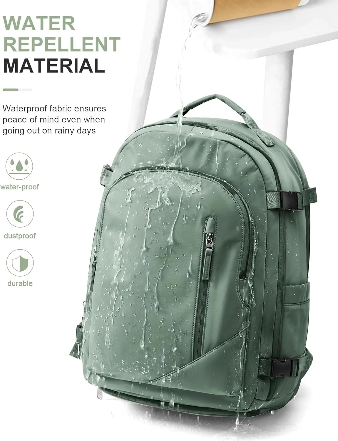 Carry On Backpack, Travel Backpack for Women Men Flight Approved, Personal Item Travel Bag for Airplanes, 14-15.6 Inch Laptop Business Backpack, Casual Daypack Gym Hiking Bakpack Green