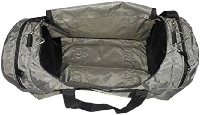 Carry on size weekend bag, Main compartment and two end pockets, Made in USA. (Gray)