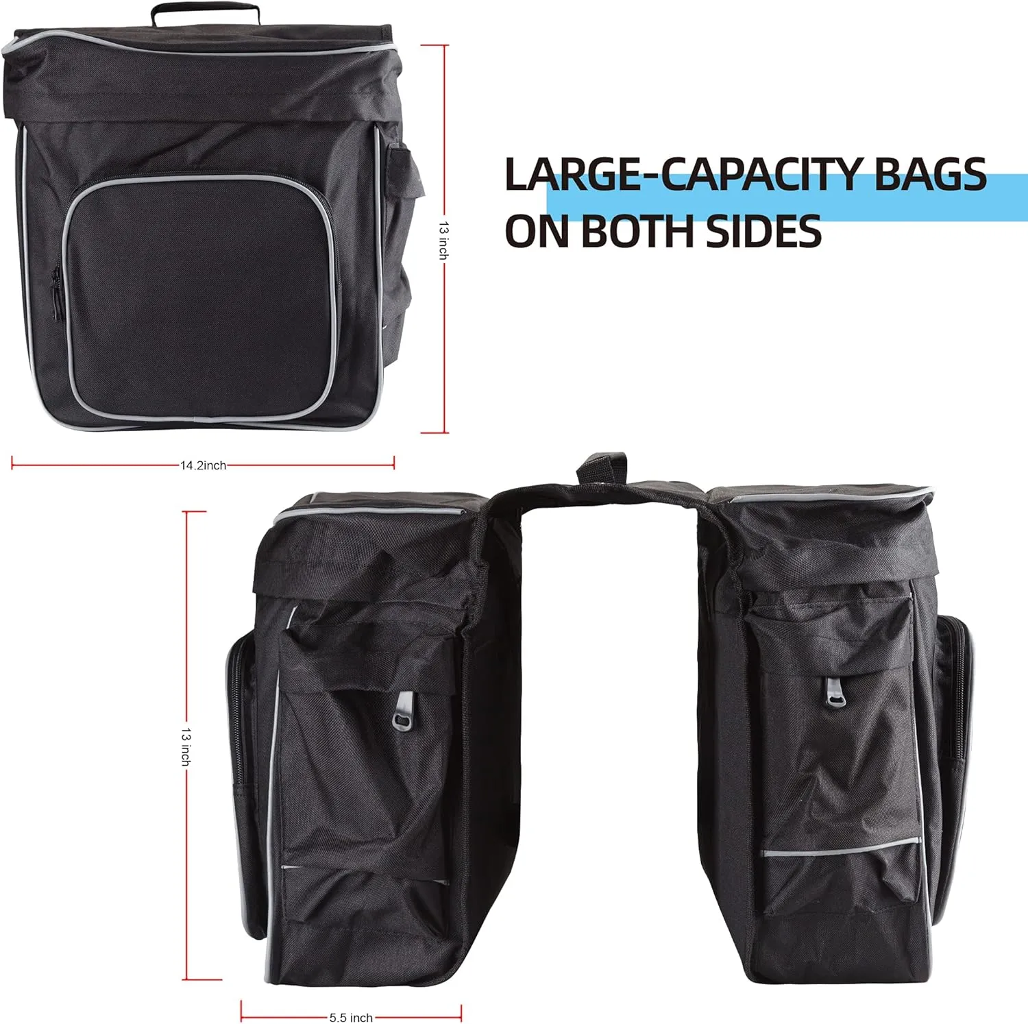 CARTMAN 30L Bike Panniers Bag, Water Resistant Bicycle Trunk Bag with Carrying Handle, Reflective Trim and Large Pockets, Bike Rear Seat Saddle Bag for Grocery Shopping Commuter Long Cycling Trip