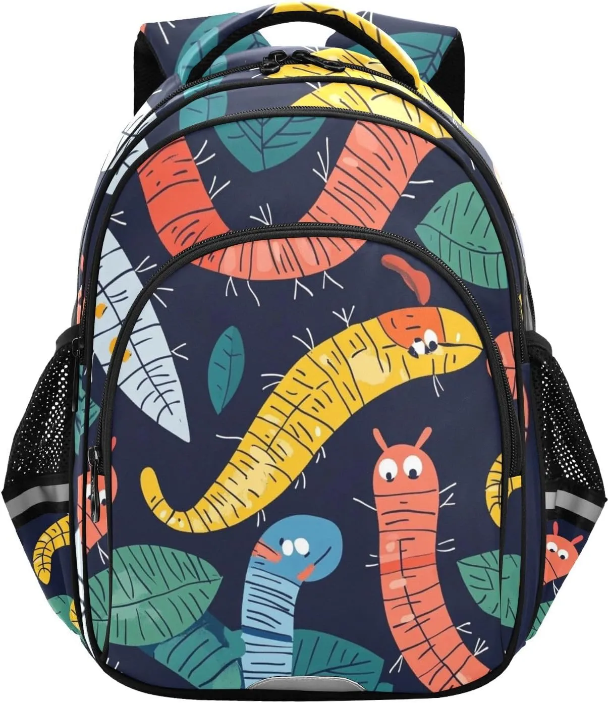 Cartoon Crawling Worms Leaves Pattern Backpack for Kids Elementary School Bag Boys Girls Bookbag Travel Backpack Daypack