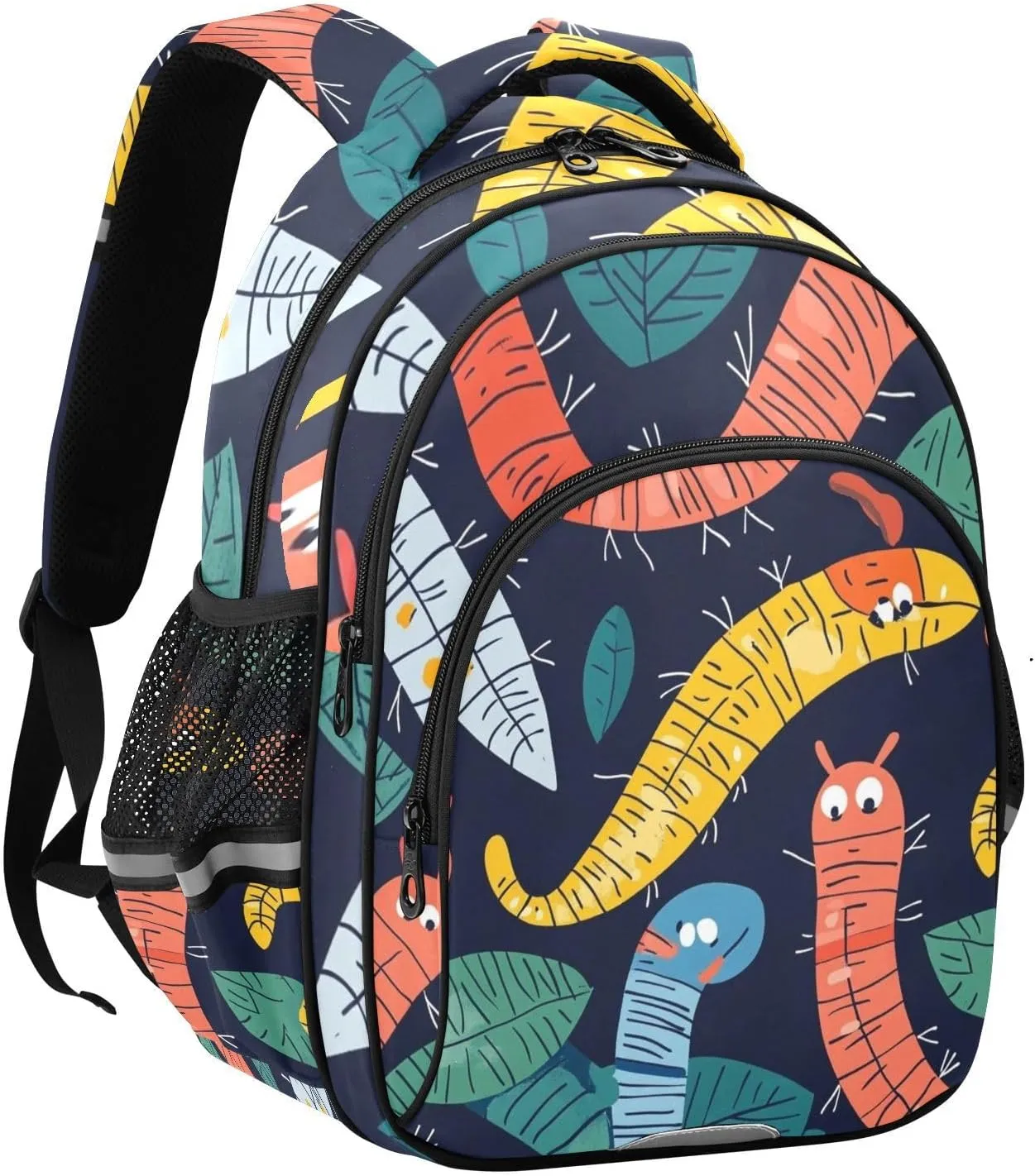 Cartoon Crawling Worms Leaves Pattern Backpack for Kids Elementary School Bag Boys Girls Bookbag Travel Backpack Daypack