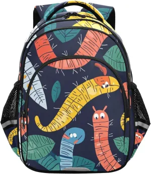 Cartoon Crawling Worms Leaves Pattern Backpack for Kids Elementary School Bag Boys Girls Bookbag Travel Backpack Daypack