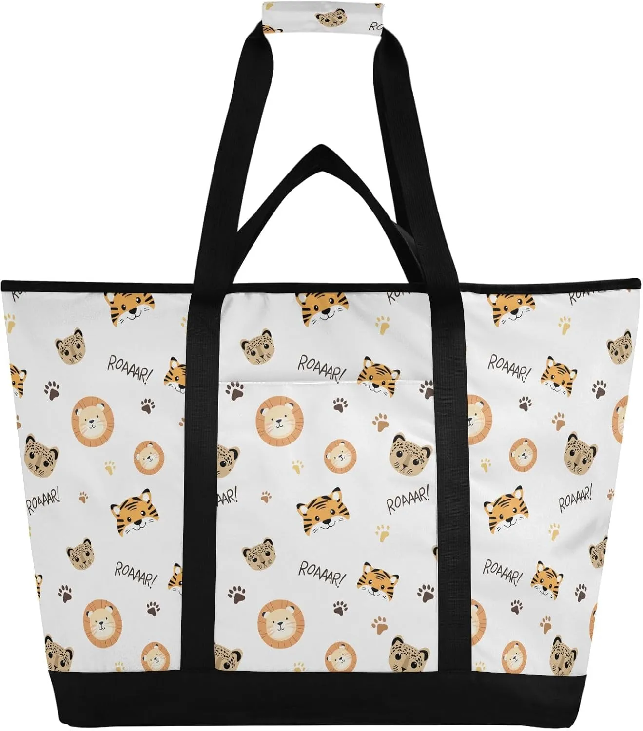 Cartoon Cute Beast Insulated Cooler Bag, Reusable Grocery Bags with Zipper Portable Large Cooler Bag for Travel or Camping