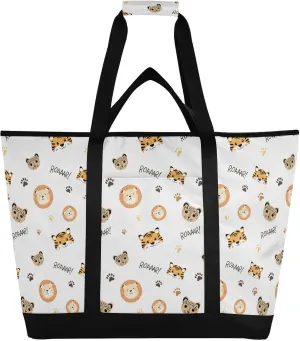 Cartoon Cute Beast Insulated Cooler Bag, Reusable Grocery Bags with Zipper Portable Large Cooler Bag for Travel or Camping