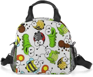 Cartoon Insects Bees and Flies Lunch Bag Reusable Cooler Lunch Box Leakproof Tote Bag Adjustable Shoulder Strap for Women/Men