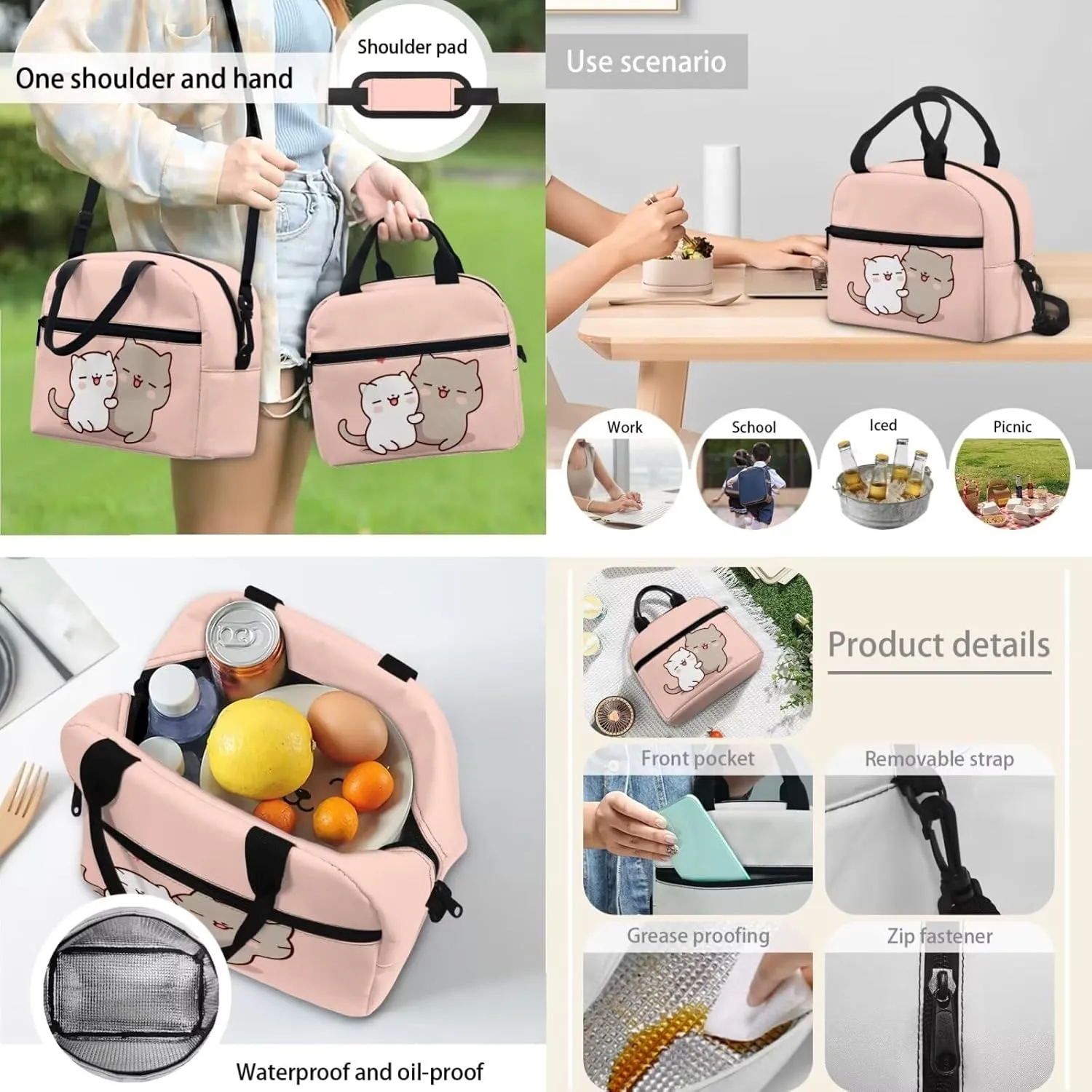 Cat Couple 3 Piece Backpack Set for Girls Boys 8-10 Insulated Lunch Box Cute Pencil Case Daypack Shoulder Bags Kids School Backpack Set with Lunch Bag Will Surely Shine at School