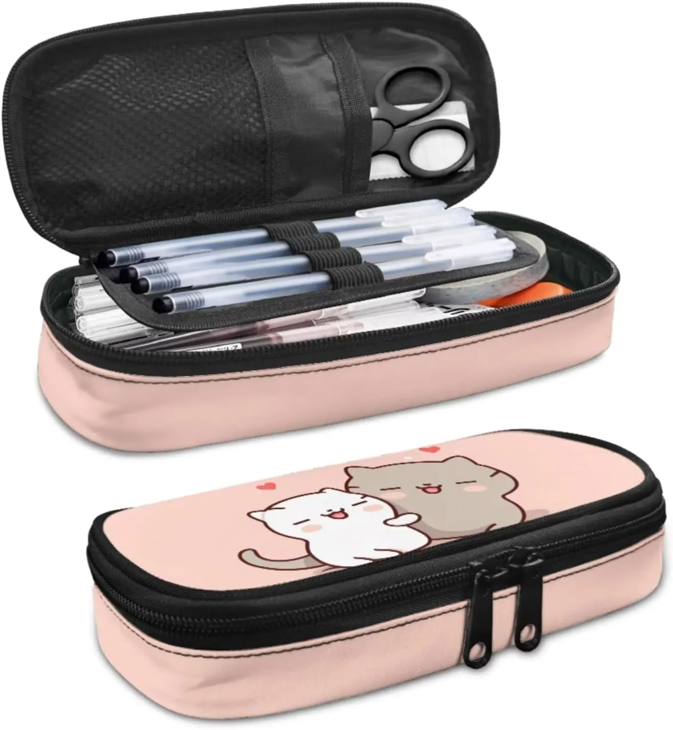 Cat Couple 3 Piece Backpack Set for Girls Boys 8-10 Insulated Lunch Box Cute Pencil Case Daypack Shoulder Bags Kids School Backpack Set with Lunch Bag Will Surely Shine at School