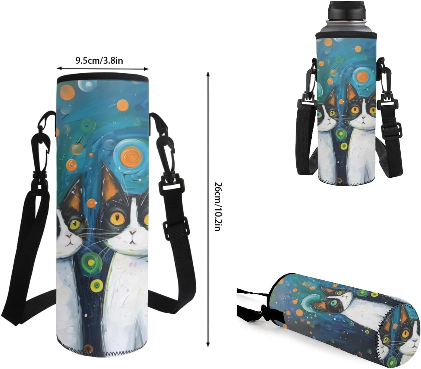 Cat Oil Painting Backpack for Teens Girls Boys School Bag Insulated Lunch Box Pencil Case Water Bottle Sleeve Set 4 in 1 Back to School Supplies Gifts