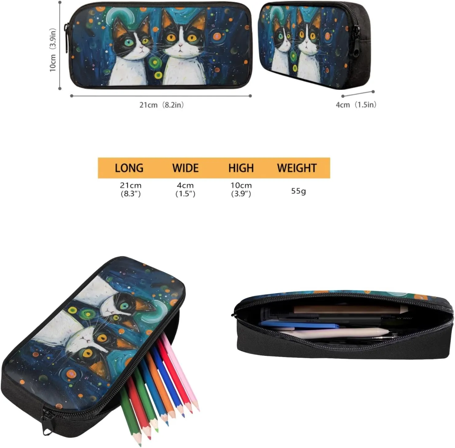 Cat Oil Painting Backpack for Teens Girls Boys School Bag Insulated Lunch Box Pencil Case Water Bottle Sleeve Set 4 in 1 Back to School Supplies Gifts