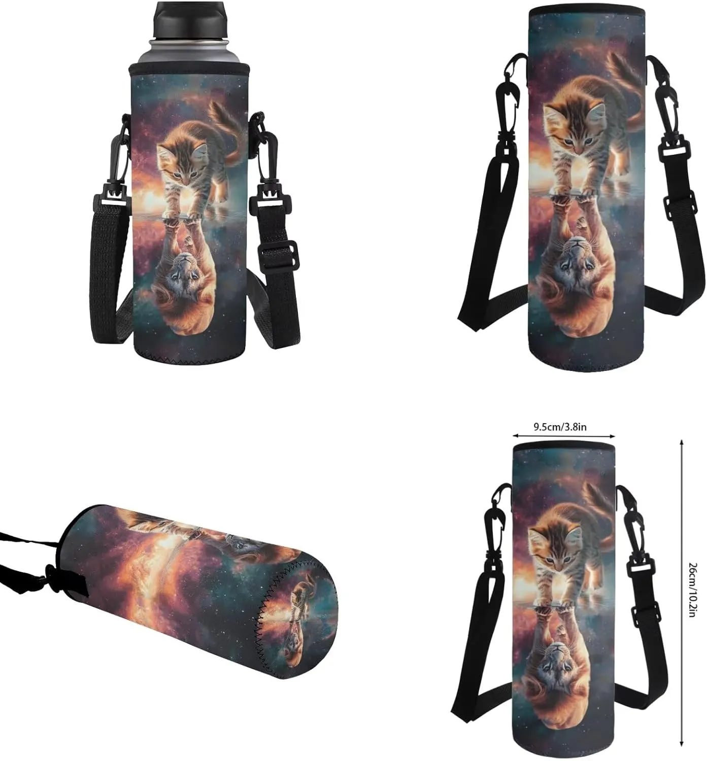 Cat Reflect Lion Kids Backpack and Lunch Box and Water Bottle Holder Pencil Case 17 Inches School Bag   Insulated Lunch Bag Set for Primary Students 2nd Grade Bookbag Lunchbox