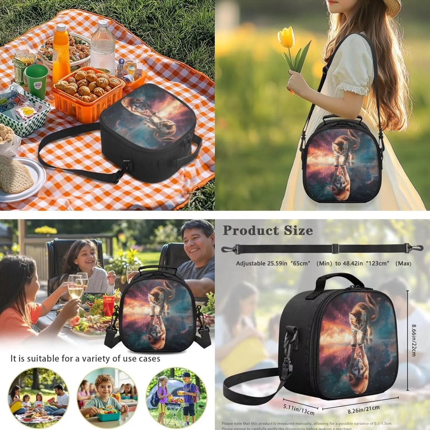 Cat Reflect Lion Kids Backpack and Lunch Box and Water Bottle Holder Pencil Case 17 Inches School Bag   Insulated Lunch Bag Set for Primary Students 2nd Grade Bookbag Lunchbox