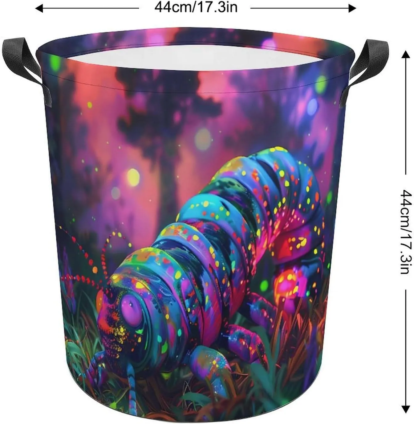 Caterpillar Laundry Basket Collapsible Laundry Hamper Clothes Toys Storage Bag with Handle for Bathroom 44x44cm