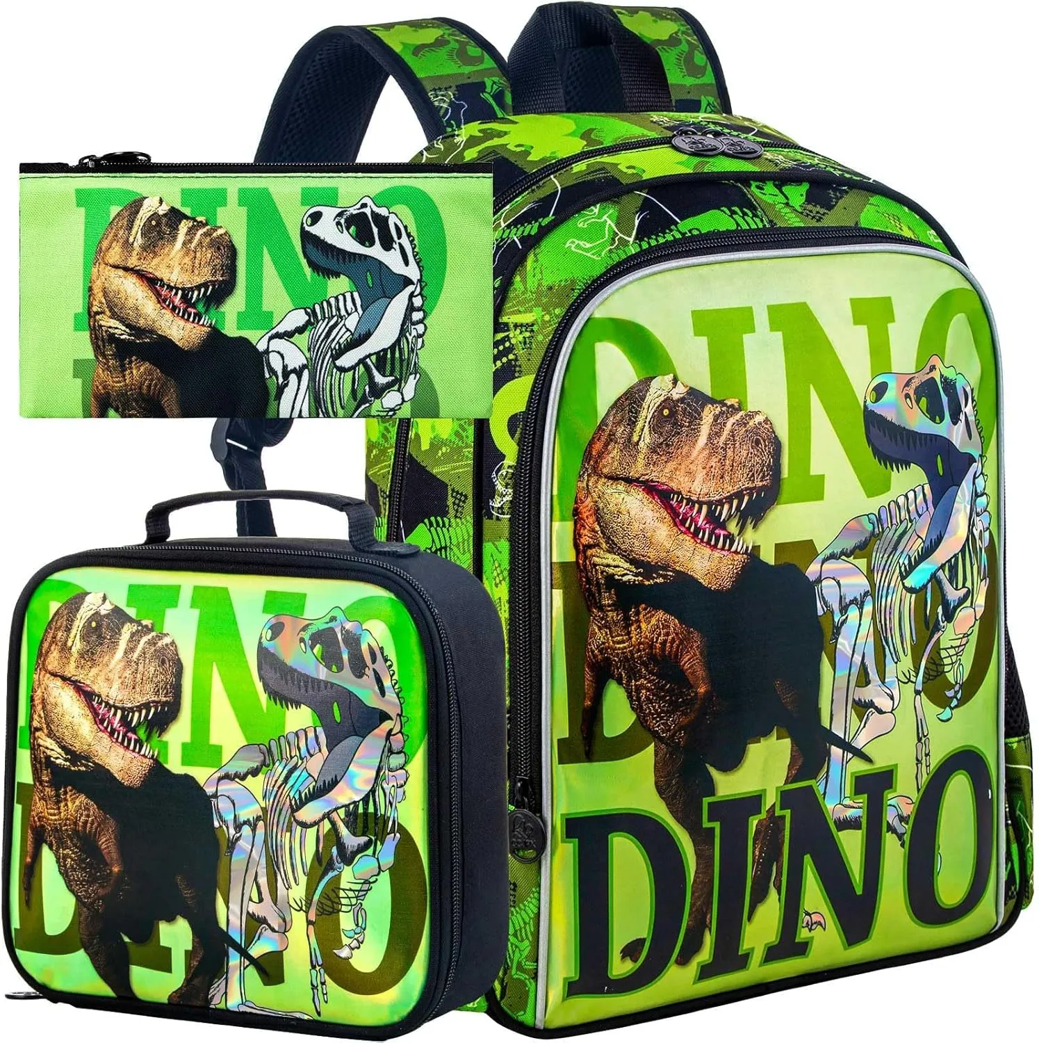 CCJPX 3PCS Dinosaur Backpack for Boys, 16 Inch Kids Water Resistant Preschool Bookbags, Cool Elementary Kindergarten School Backpacks and Lunch Box