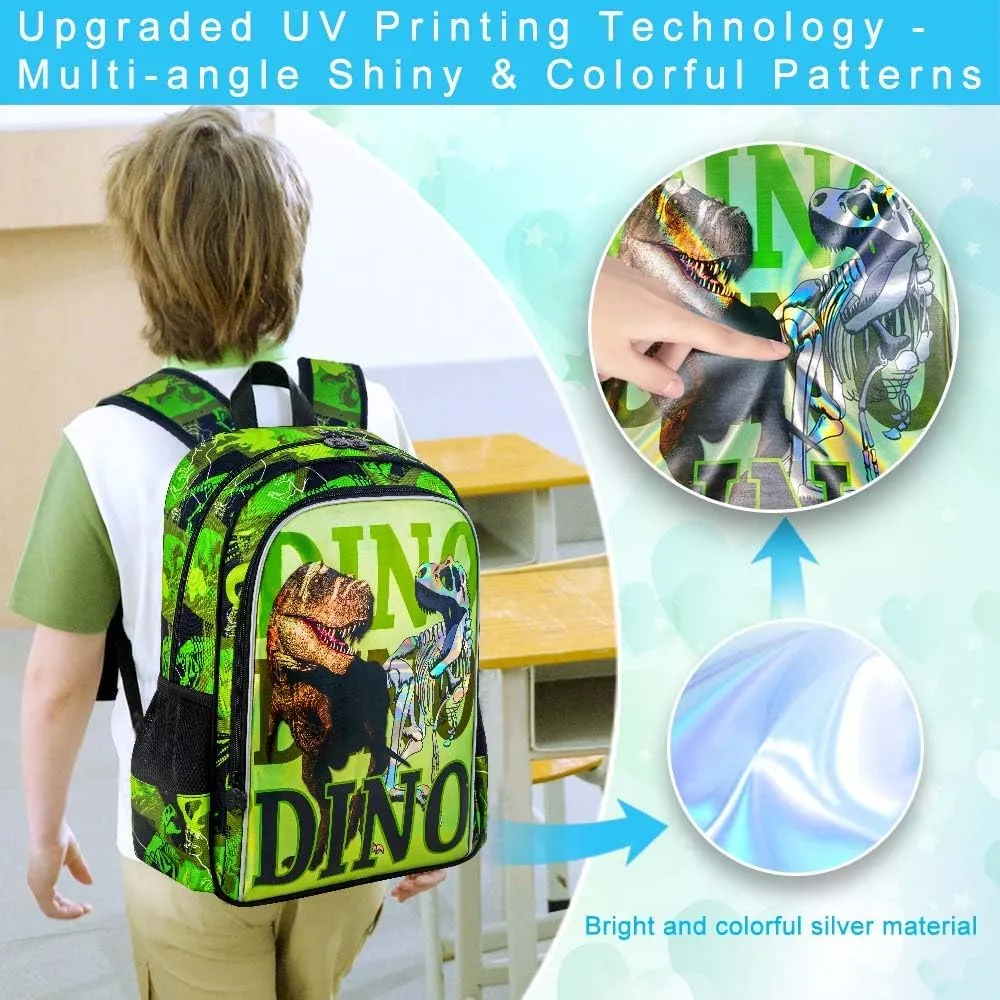 CCJPX 3PCS Dinosaur Backpack for Boys, 16 Inch Kids Water Resistant Preschool Bookbags, Cool Elementary Kindergarten School Backpacks and Lunch Box