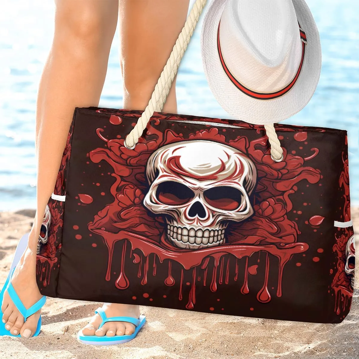 cfpolar Large Beach Bag, Waterproof Sandproof Beach Tote Bag with Zipper