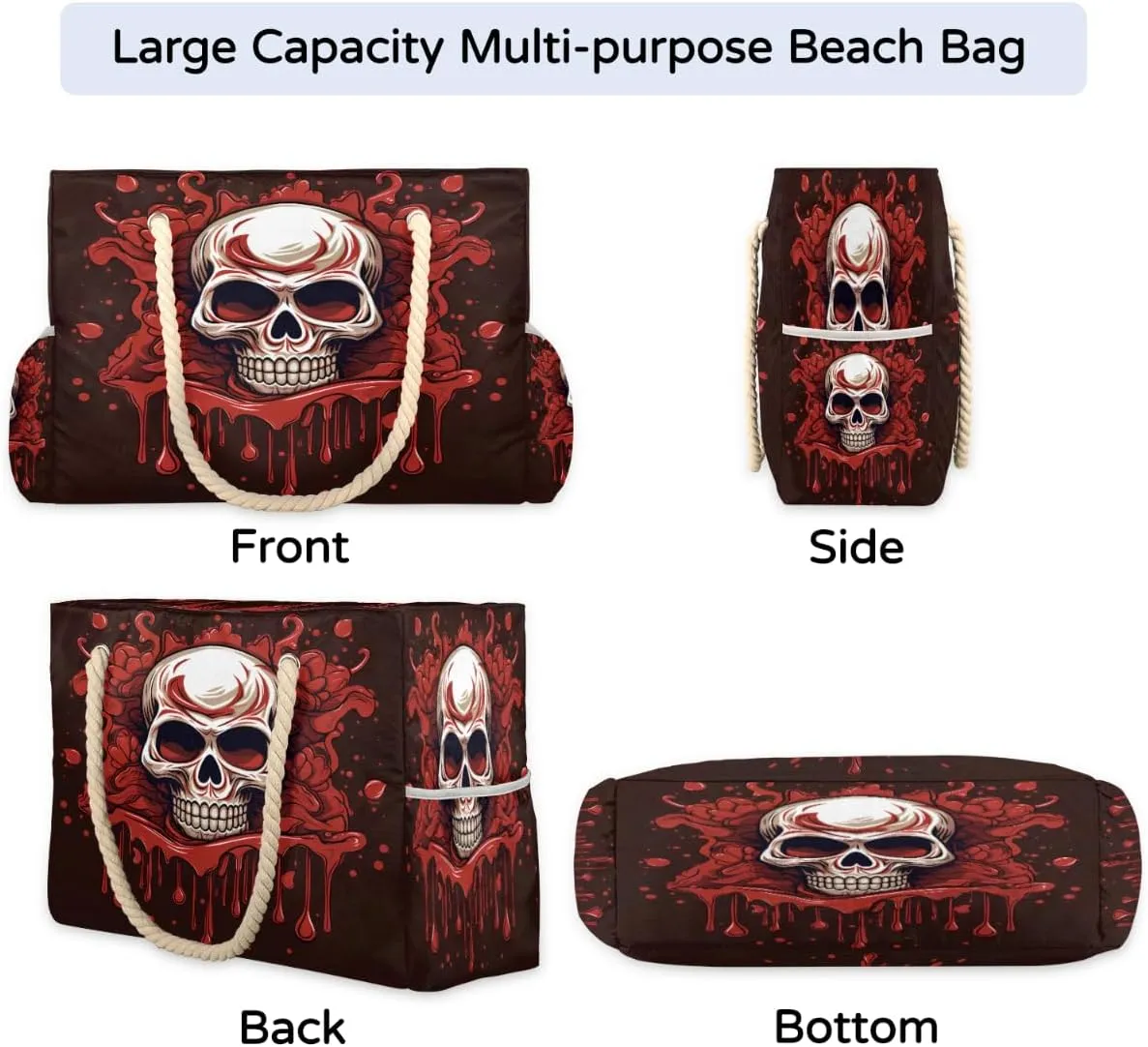cfpolar Large Beach Bag, Waterproof Sandproof Beach Tote Bag with Zipper