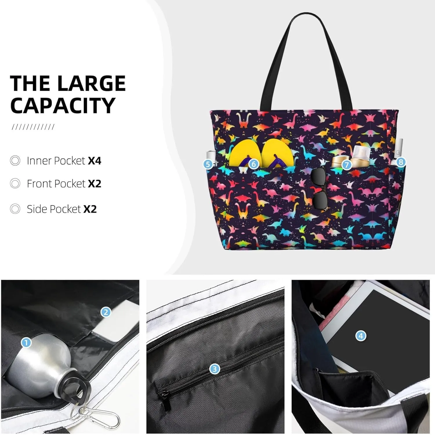 CHAOS MONKEY Women Large Beach Bag Sandproof Waterproof Travel Weekender Foldable Tote Bag for Pool Vacation Gym