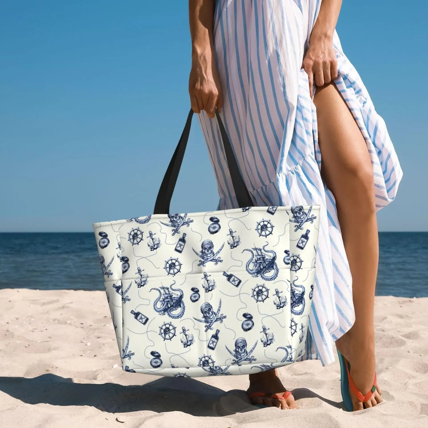 CHAOS MONKEY Women Large Beach Bag Sandproof Waterproof Travel Weekender Foldable Tote Bag for Pool Vacation Gym