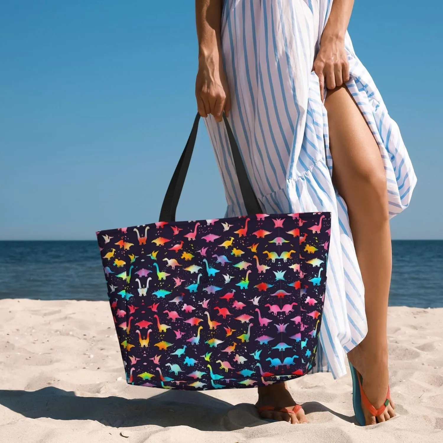 CHAOS MONKEY Women Large Beach Bag Sandproof Waterproof Travel Weekender Foldable Tote Bag for Pool Vacation Gym