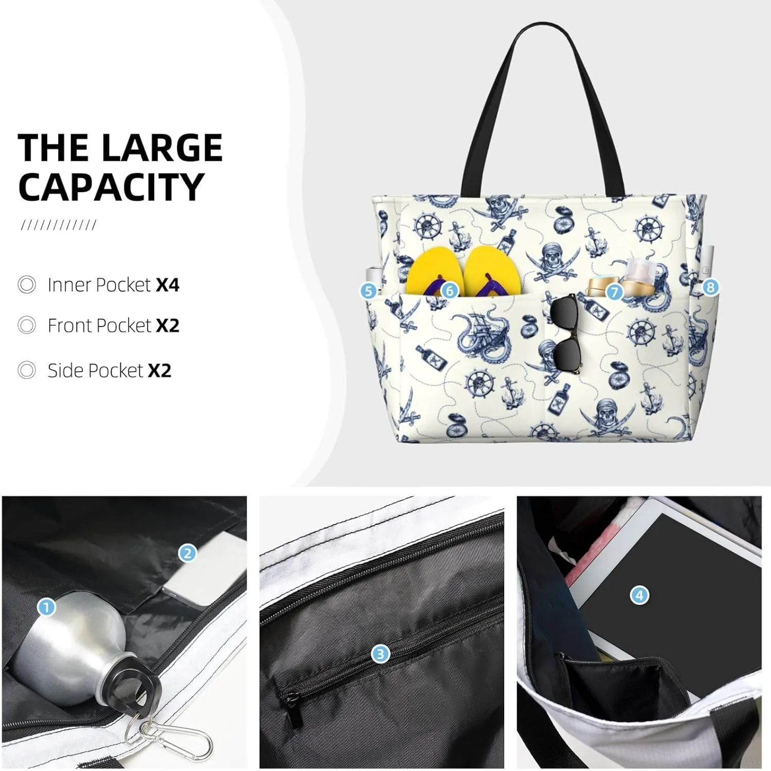 CHAOS MONKEY Women Large Beach Bag Sandproof Waterproof Travel Weekender Foldable Tote Bag for Pool Vacation Gym