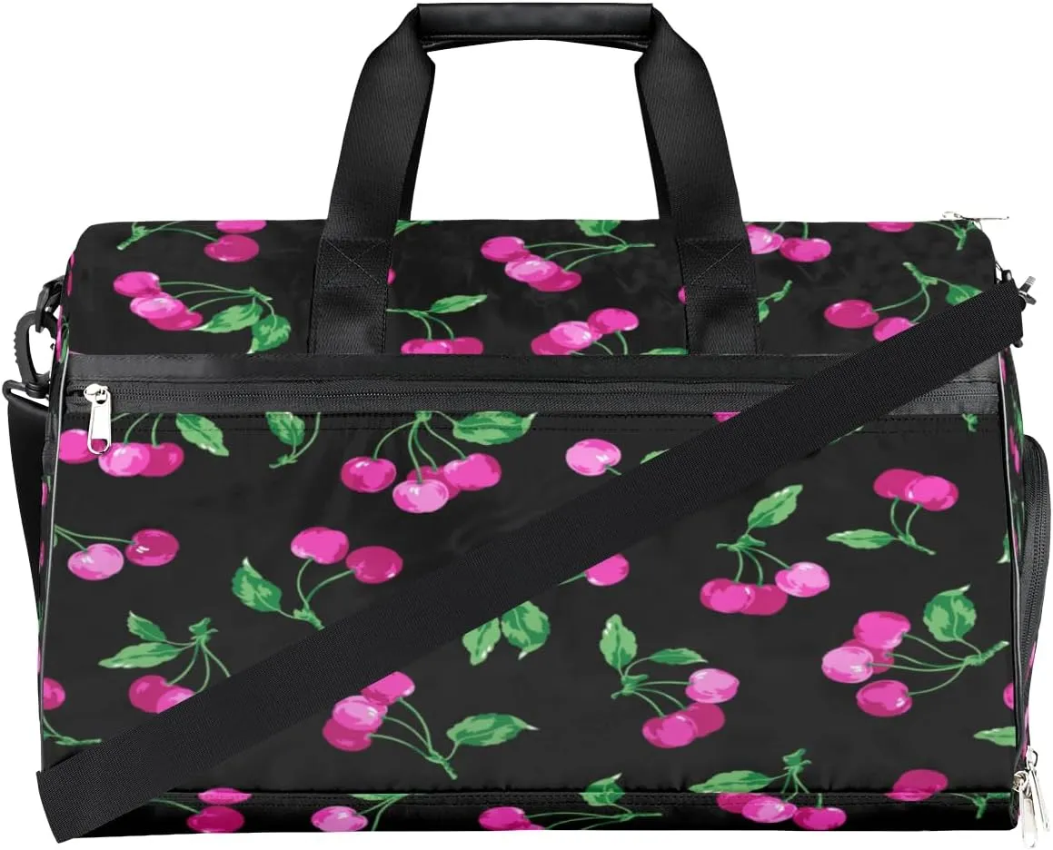 Cherry Sports Gym Bag for Women Men Travel Duffel Bag with Wet Pocket & Shoes Compartment Waterproof Weekender Overnight Tote Carry on Bag Lightweight
