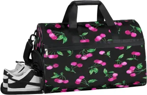 Cherry Sports Gym Bag for Women Men Travel Duffel Bag with Wet Pocket & Shoes Compartment Waterproof Weekender Overnight Tote Carry on Bag Lightweight