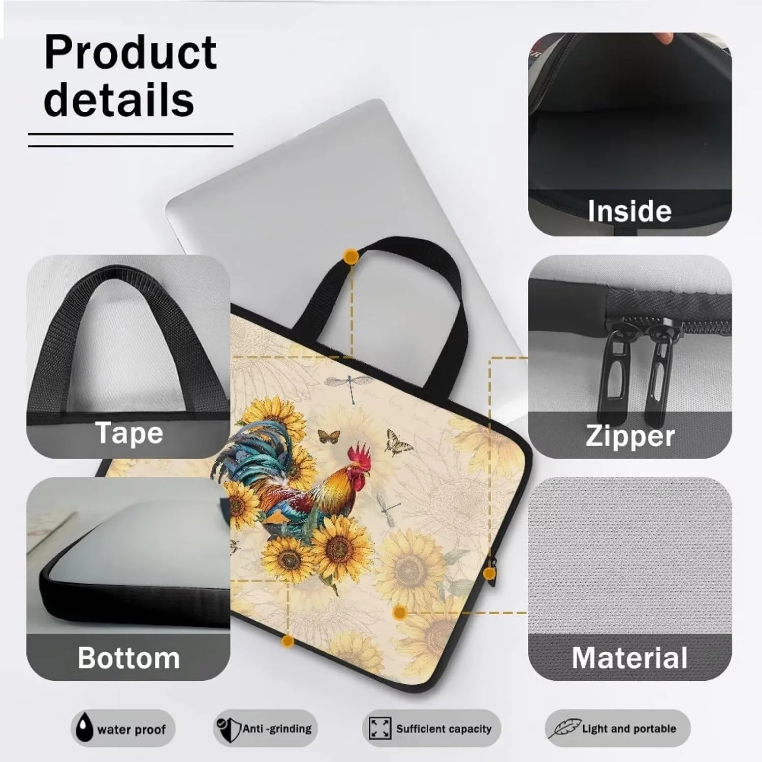 Chicken Slim Portable Monitor Protective Cover with Top Handle Laptop Case 17 Inch Laptop Handbag for Daily Office Use Traveling Computer Carrying Bag Laptop Sleeve
