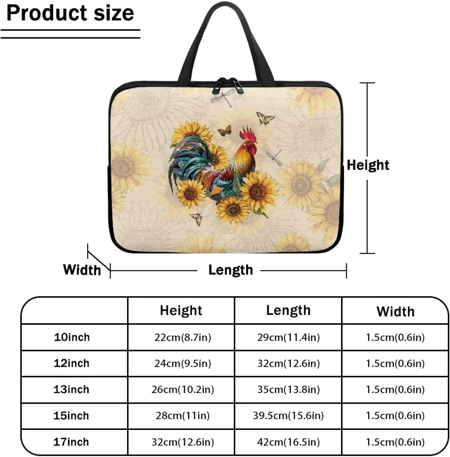 Chicken Slim Portable Monitor Protective Cover with Top Handle Laptop Case 17 Inch Laptop Handbag for Daily Office Use Traveling Computer Carrying Bag Laptop Sleeve