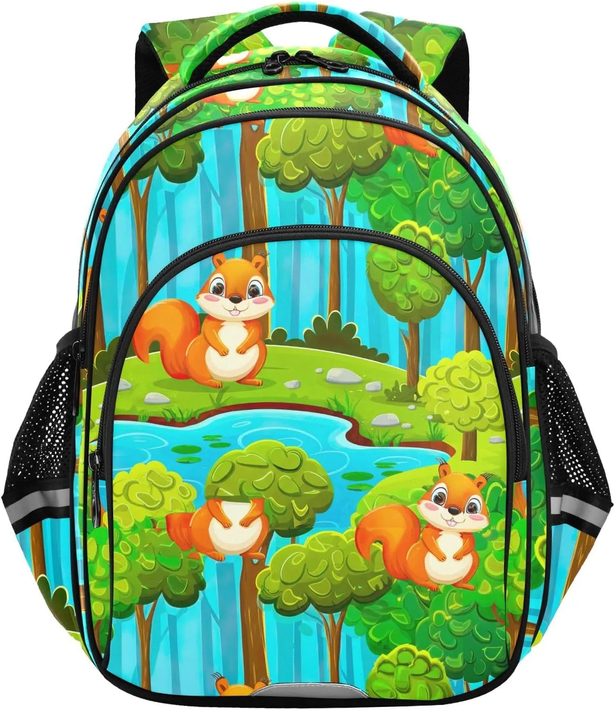 CHIFIGNO Cute Squirrel Green Kids Backpack for School Travel Book Bag Girls Boys with Reflective Stripes Kids Hiking Backpack