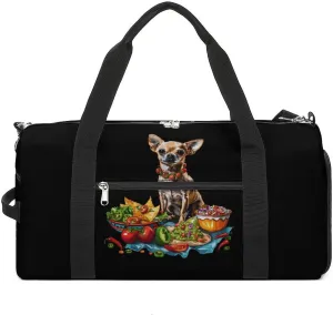Chihuahua Taco-Tortilla Gym Sport Bag Travel Duffel Bags Tote with Shoe Compartment Water Resistant Pouch Unisex