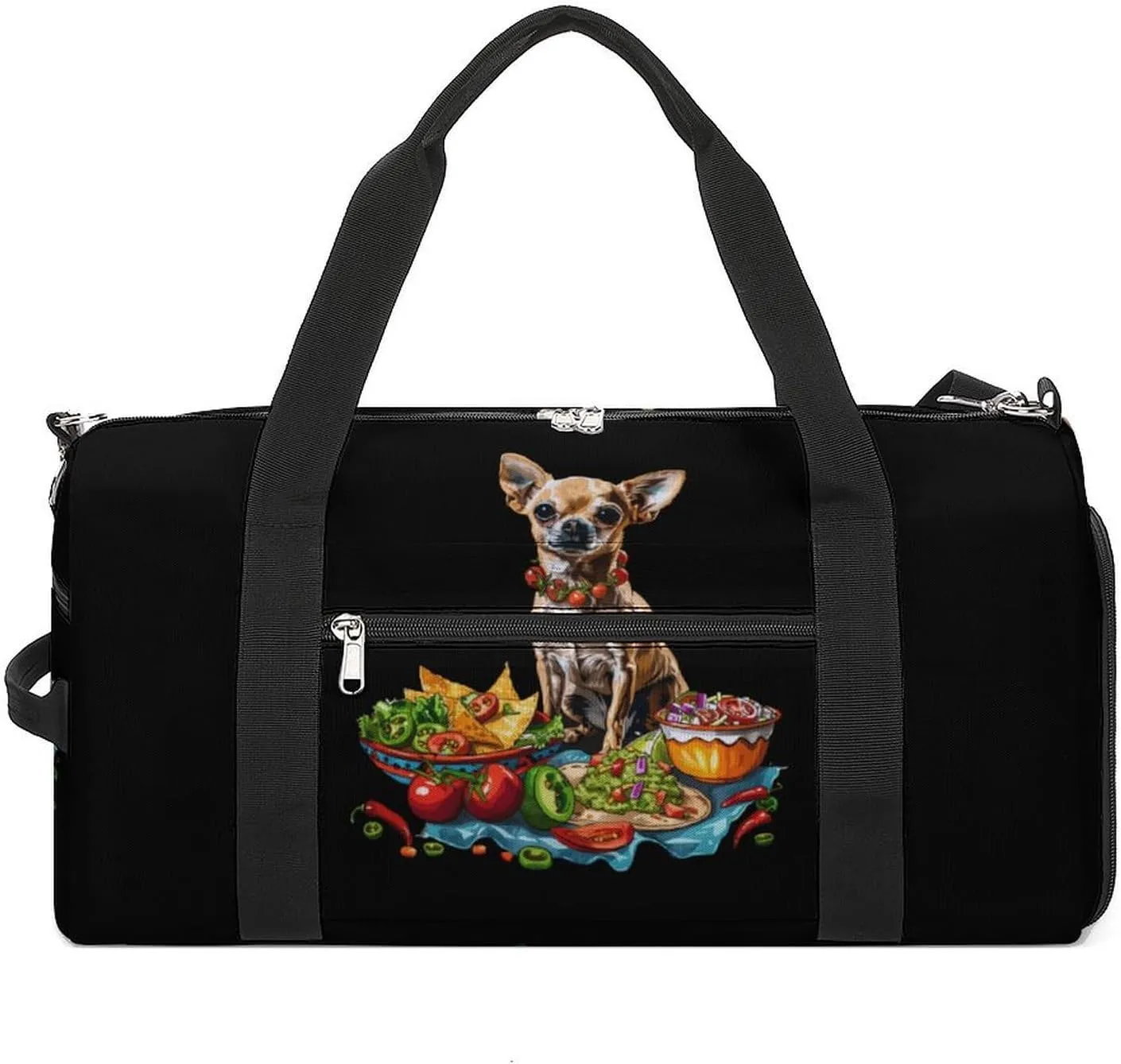 Chihuahua Taco-Tortilla Gym Sport Bag Travel Duffel Bags Tote with Shoe Compartment Water Resistant Pouch Unisex