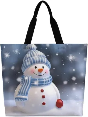 Christmas Happy Snowman Tote Bag Large Women Casual Shoulder Bag Reusable Grocery Bag Fasion Handbag for Office Shopping Travel