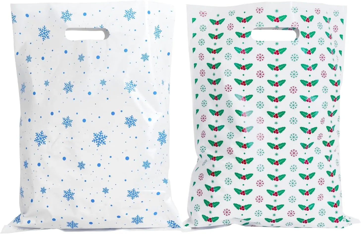 Christmas Plastic Shopping Bag for Small Business 15.8" Merchandise Bag Die Cut with Handle Store Retail