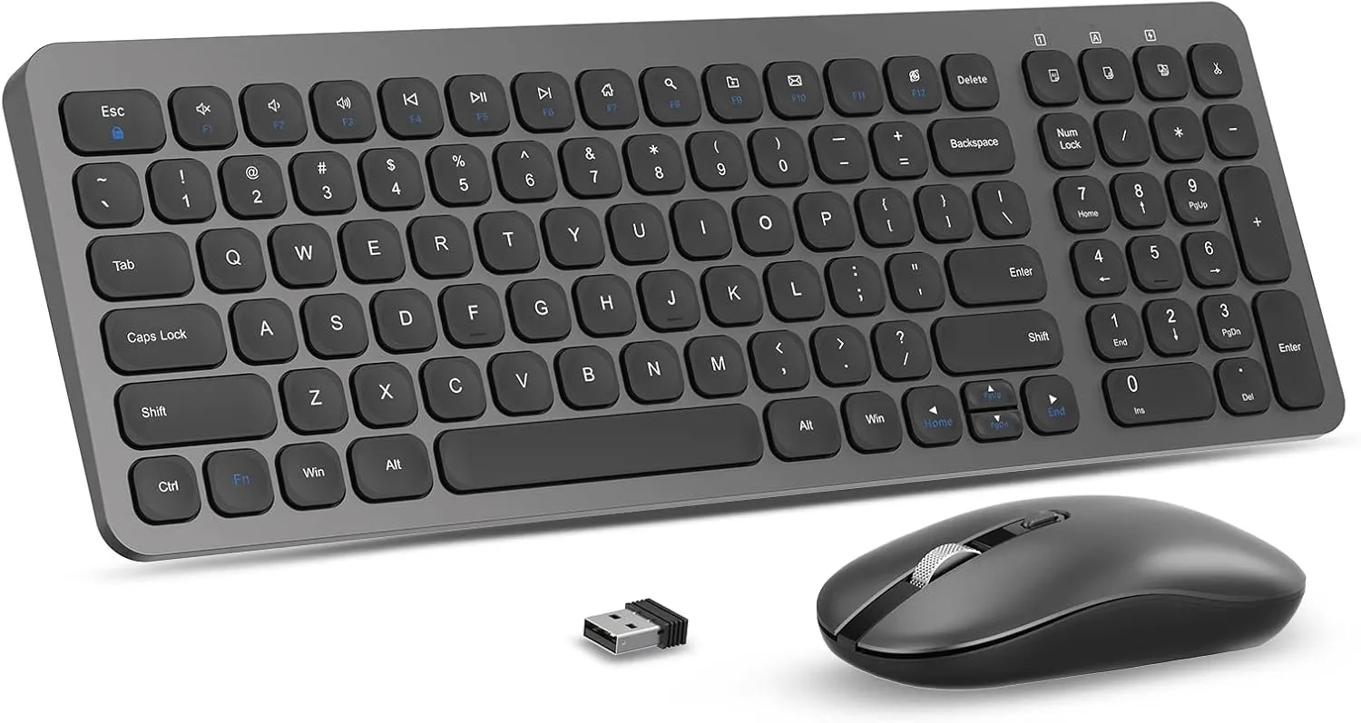 cimetech Wireless Keyboard and Mouse Combo, Compact Full Size Wireless Keyboard and Mouse Set Less Noise Keys 2.4G Ultra-Thin Sleek Design for Windows, Computer, PC, Notebook, Laptop - Grey