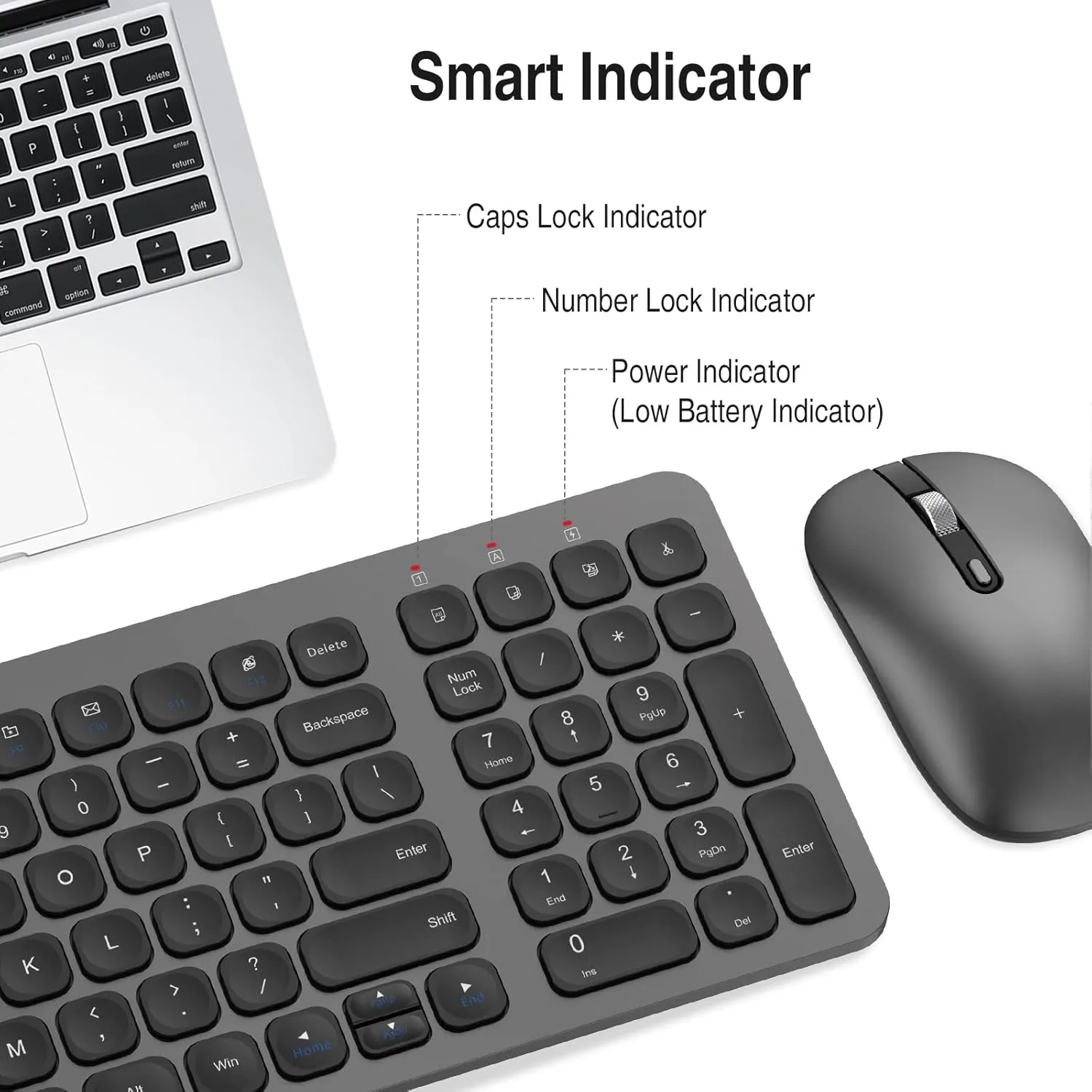 cimetech Wireless Keyboard and Mouse Combo, Compact Full Size Wireless Keyboard and Mouse Set Less Noise Keys 2.4G Ultra-Thin Sleek Design for Windows, Computer, PC, Notebook, Laptop - Grey