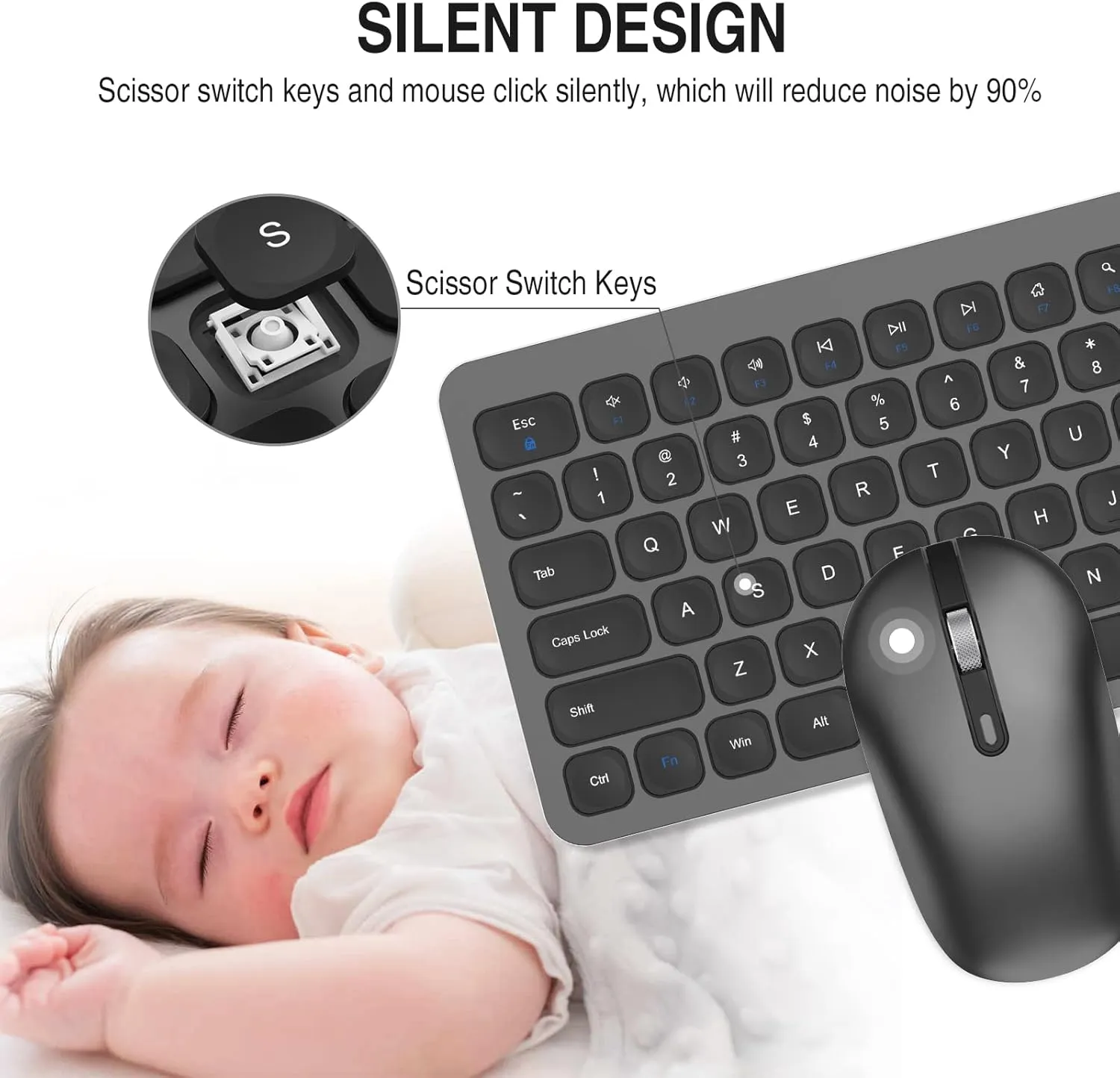 cimetech Wireless Keyboard and Mouse Combo, Compact Full Size Wireless Keyboard and Mouse Set Less Noise Keys 2.4G Ultra-Thin Sleek Design for Windows, Computer, PC, Notebook, Laptop - Grey