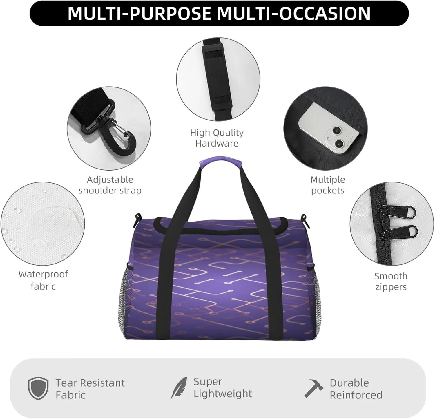 Circuit Board Travel Duffel Bag Large Foldable Waterproof Overnight Bag For Beach Swim Bags Pool Sports Gym