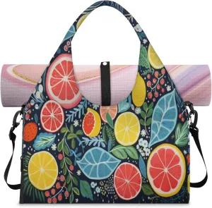 Citrus Slice Pattern Waterproof Gym Bag for Men Women, Sports Duffel Bag with Shoe Compartment Yoga Mat Holder, Portable Large Travel Bag for Fitness, Camping, Weekend Trips