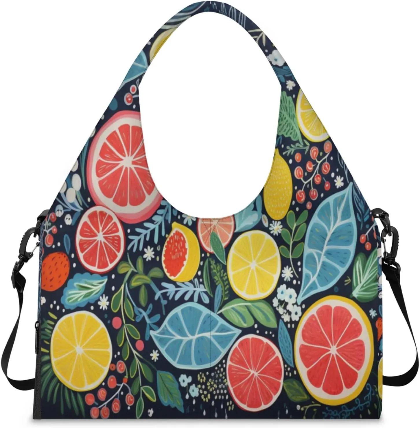 Citrus Slice Pattern Waterproof Gym Bag for Men Women, Sports Duffel Bag with Shoe Compartment Yoga Mat Holder, Portable Large Travel Bag for Fitness, Camping, Weekend Trips