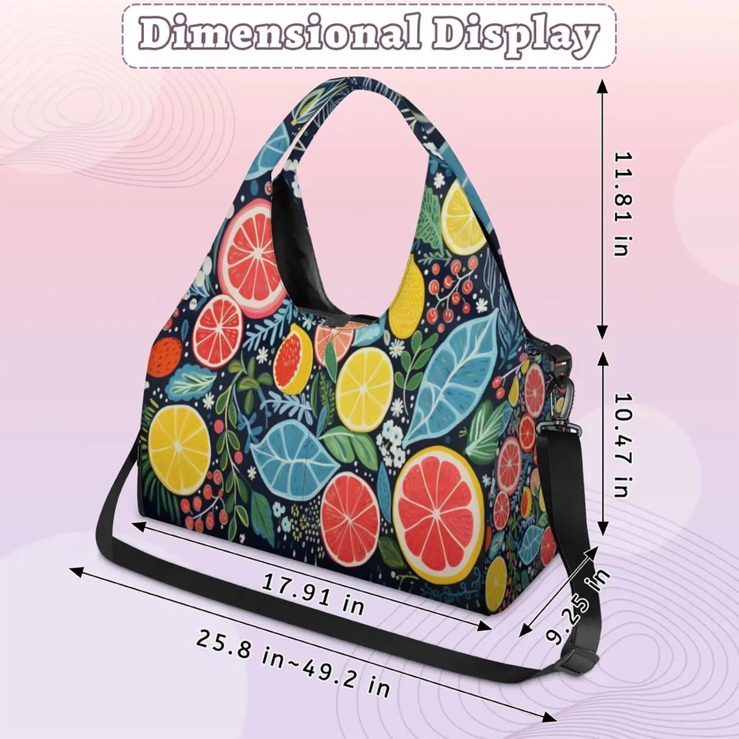 Citrus Slice Pattern Waterproof Gym Bag for Men Women, Sports Duffel Bag with Shoe Compartment Yoga Mat Holder, Portable Large Travel Bag for Fitness, Camping, Weekend Trips