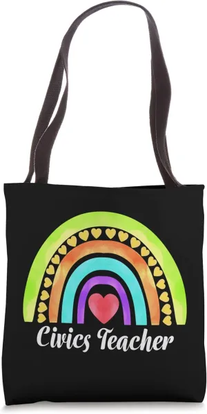 Civics Teacher Hearts & Rainbows Tote Bag
